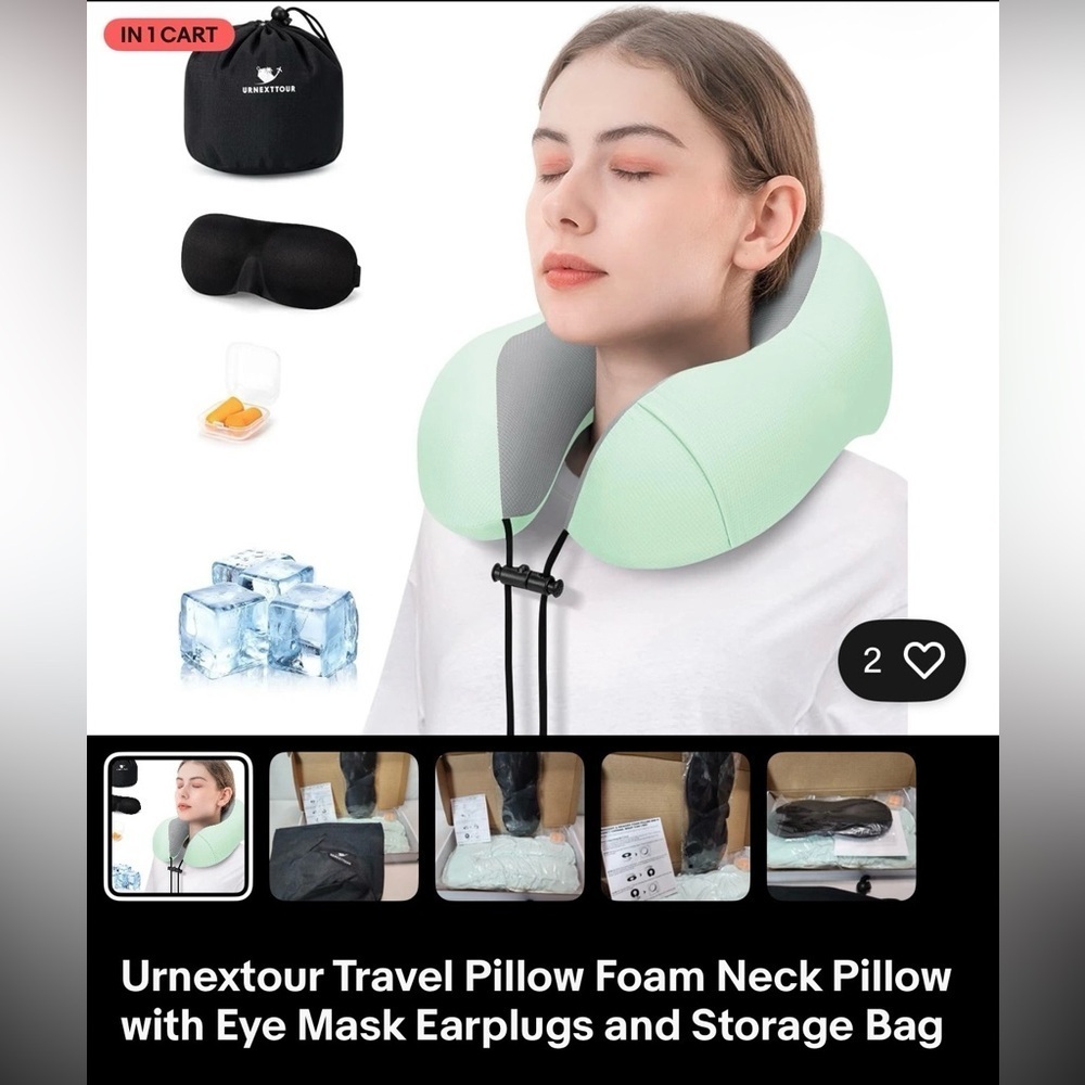 NWT Urnextour Travel Pillow with Eye Mask and Earplugs in Navy